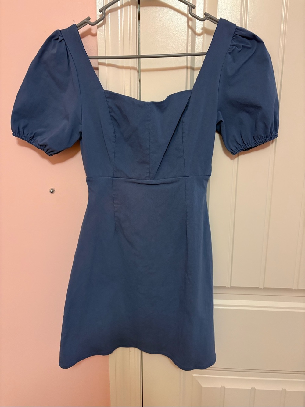 Altar'd State Blue Square Neck Puff Sleeve Mini Dress